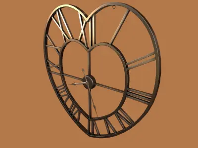 Animated Brushed Steel Heart Clock 3D model