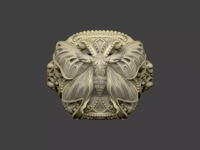 The butterfly ring design royal luxury pattern milgrain  3D print model