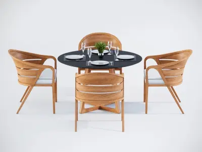 3D Dining table with 4 chairs model 3D model