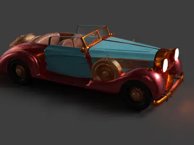 Chinese red classic car   Low-poly 3D model
