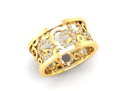 Luxury Openwork Multi Gemstone Wide Band Ring 547 3D print model