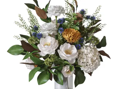 Flower Set 067 magnolia peony carnation 3D model