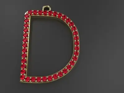 Letter D Diamond Pendant Gold Silver Platinum Luxury Jewelry 3D print model