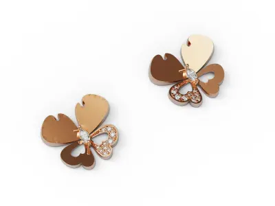 Butterfly medal and earrings 3D print model