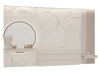 headboard round mirror on shelf 3D model