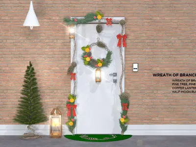 Christmas Wreath with Pine Branches 3D Model 3D model