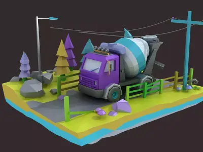 low poly truck camion mixer truck cargo heavy motortruck 3D model