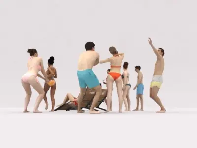 10x LOW POLY BEACH PEOPLE CROWD Low-poly 3D model