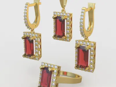 Ring  Earring and Pendant Set 3D printable model 0051 3D Model Pack