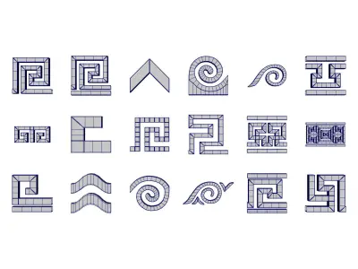 24 Greek Meander Tileable Patterns Low-poly 3D model