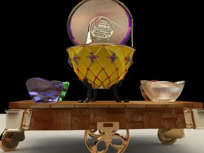 Chinese  gold ingot  and Russia Faberge egg  French horn   3D model