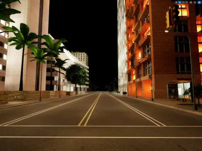 City Downtown Skyscraper Street - Night - Unreal - Lot 05 Low-poly 3D model