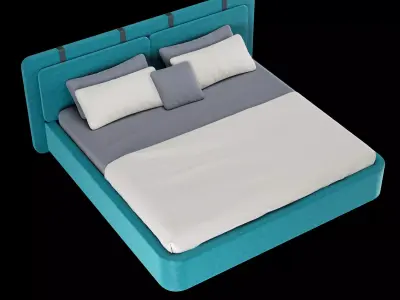 Bed with pillows and blanket 003 3D model