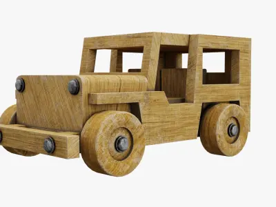 Old wooden toy jeep wagon model 3D model