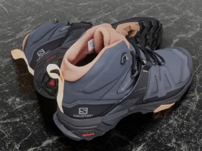 SALOMON X ULTRA 04W 3D BOOTS - LIGHT NAVY BLUE - LIGHT ORANGE Low-poly 3D model