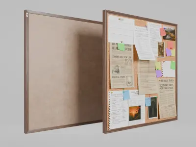 Customizable Wooden Wall Cork Board - Square Pin Notice Board Low-poly 3D model