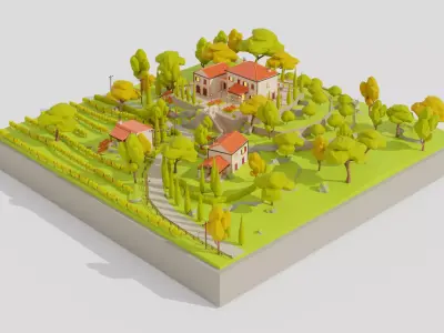 Village Southern Europe Low-Poly Free 3D model