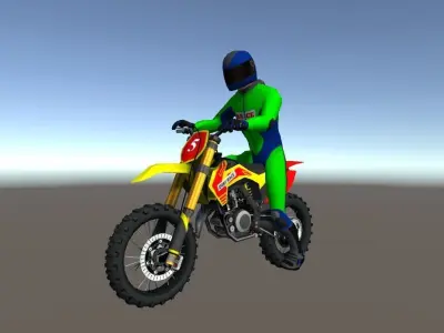 Low Poly Dirt Bike With Rider-3 Low-poly 3D model