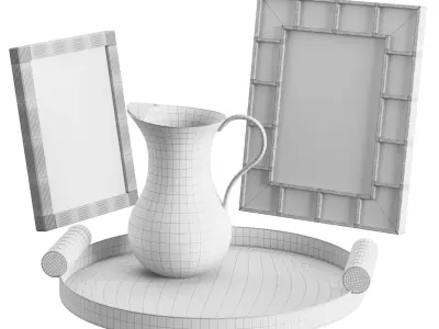 Tray and Photo frames Decorative set 3D model