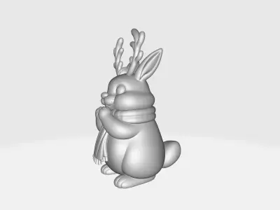 Reindeer Bunny Figurine Cute Christmas Animal with Antlers  3D print model