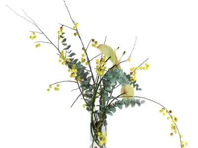 Green anthurium and Crabapple and Eucalyptus 3D model