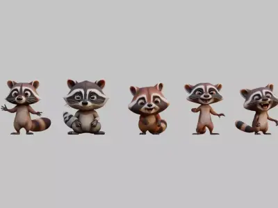 Racoons Collection Low-poly 3D model