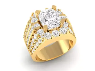 Luxury Triple Row Diamond Engagement Ring 187 3D print model