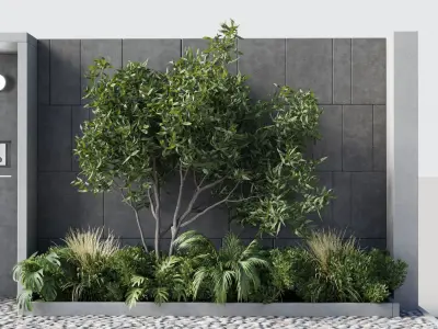 Door outdoor entrance and fence and graden 05 3D model