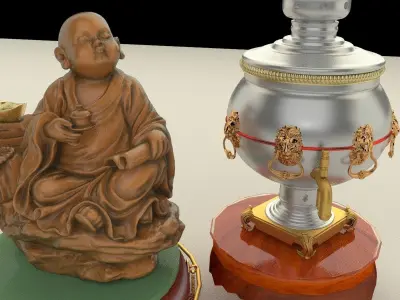 Chinese gold ingot and tea pot 3D model