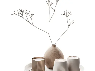 430 eat and drinks decor set 08 serving tray plant wood vase 01 3D model