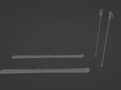 Skis and sticks 3D model