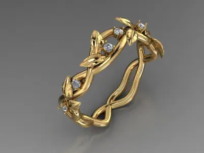 Branch Leaf Diamond Ring 3D print model