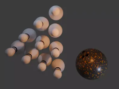 Realistic 3D Bowling Ball and Pins Set 3D model