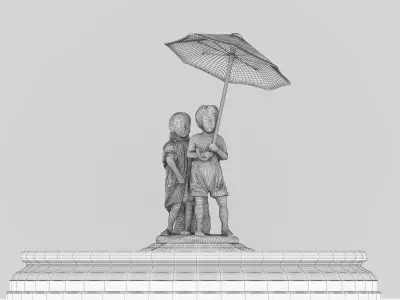 Weathered fountain statue 3D model