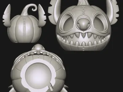Stitch Carved Pumpkin and Candy Bowl 3D print model
