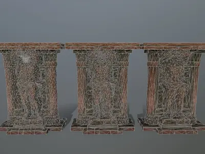 statue 2 old stone column Low-poly 3D model