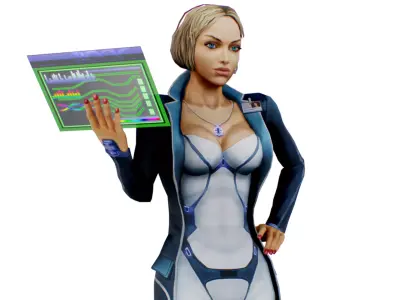 Slimy Woman Scientist - Doctor Female - Blonde Girl Commander Low-poly 3D model