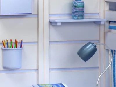 KidsRoom bunk bed with desk 3D model