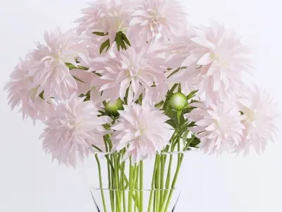 Bouquet 3 dahlias in glass vase 3D model