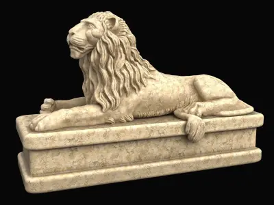 Lion statue marble Low-poly 3D model