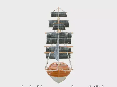 Solar-Powered Sailboat with Innovative Panel Sails Low-poly 3D model