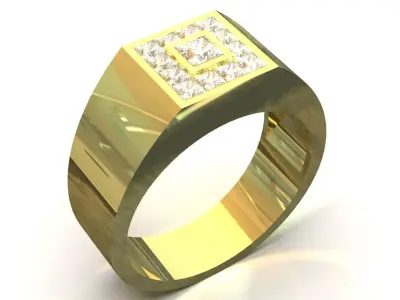 Square Paved Signet Ring with Grid Motif model mr0306 3D print model