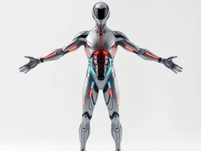 Cybernetic Warrior with Luminous Armor Low-poly 3D model