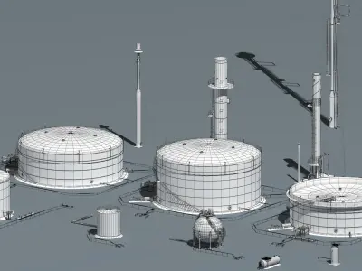 oil tanks and flare stacks  3D model