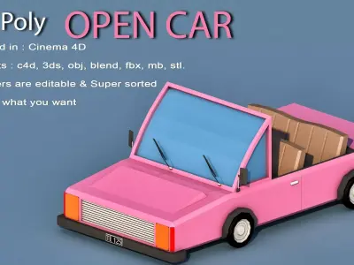 Cartoon Open Car Low-poly 3D model