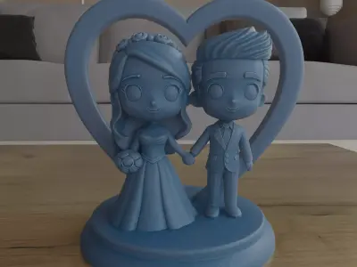 Cute Chibi Wedding Couple Heart STL 3D print model