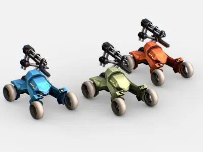 Sci-Fi Futuristic Vehicle Car with Minigun Low-poly 3D model