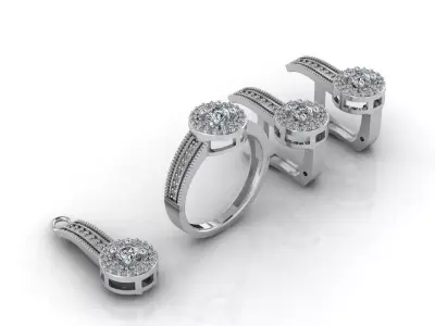 Mini Set Ring Pendant Earrings STL 3DM Womens Jewelry 3D print model