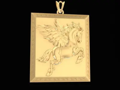 Pegasus Horse Square Pendant 3D Model 2792 3D print model