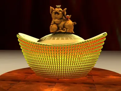 Chinese Lucky Pig with Gold Ingot 3D model
